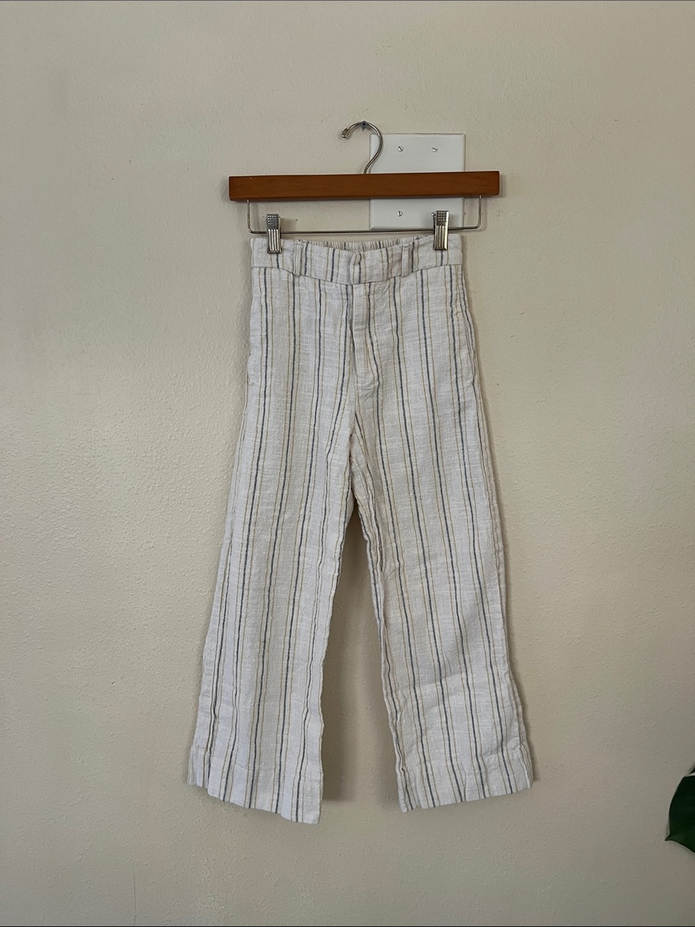 Zara Neutral Striped Linen-Blend Pants